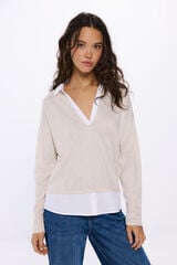Springfield Playera cuello camisero combinada nude