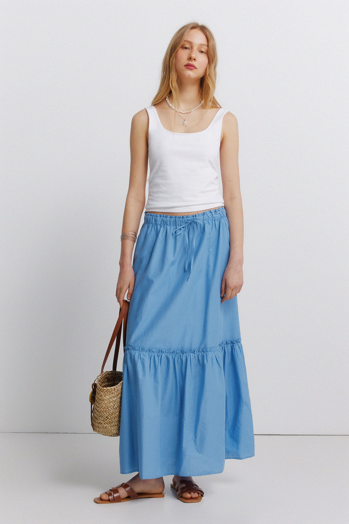 Springfield Falda midi con volantes turquesa