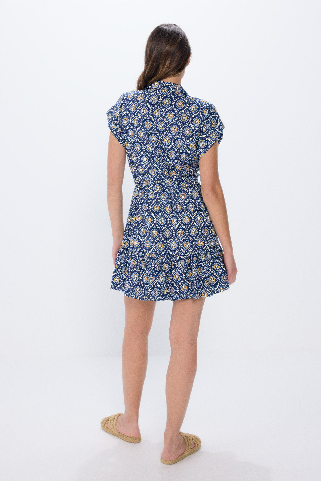 Springfield Vestido corto camisero estampado azul indigo