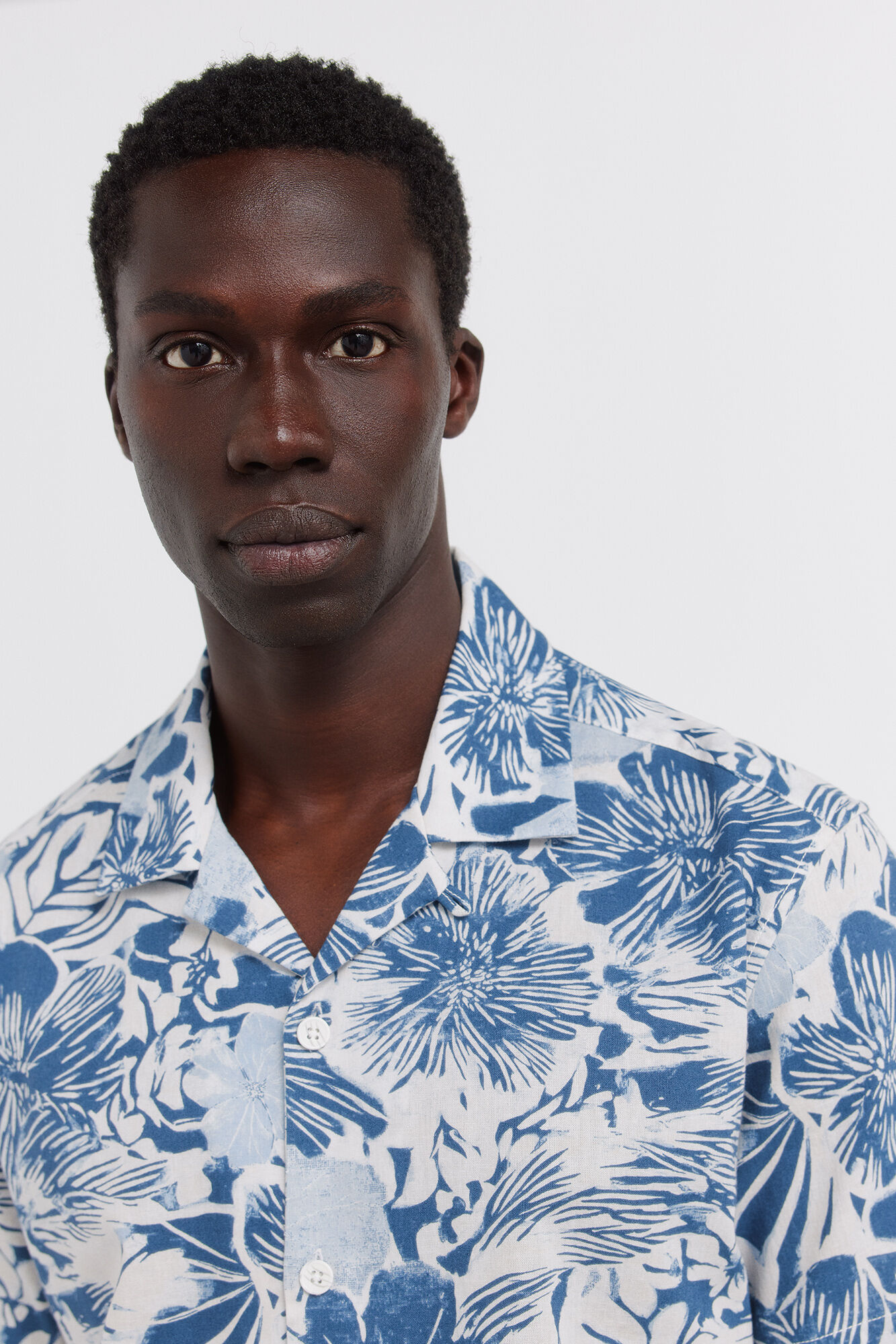 Springfield Camisa de manga corta de lino estampada azul