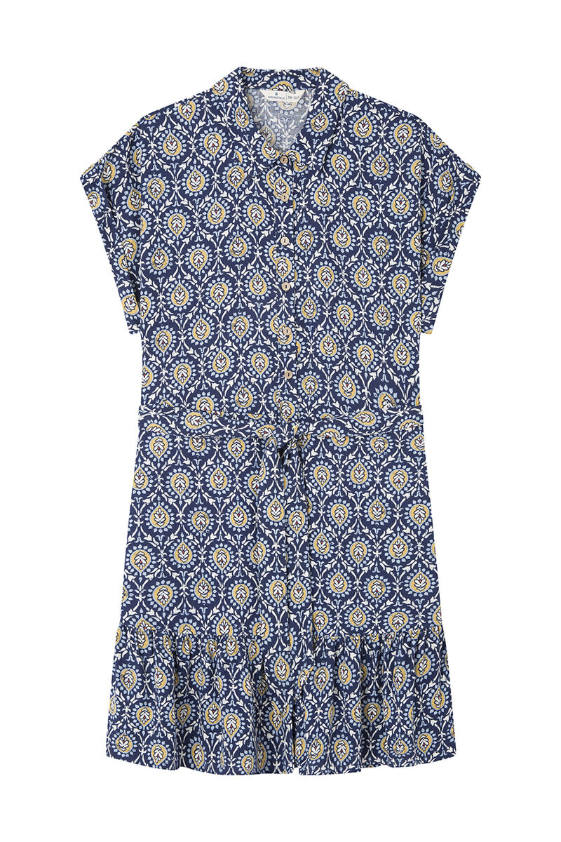 Springfield Vestido corto camisero estampado azul indigo
