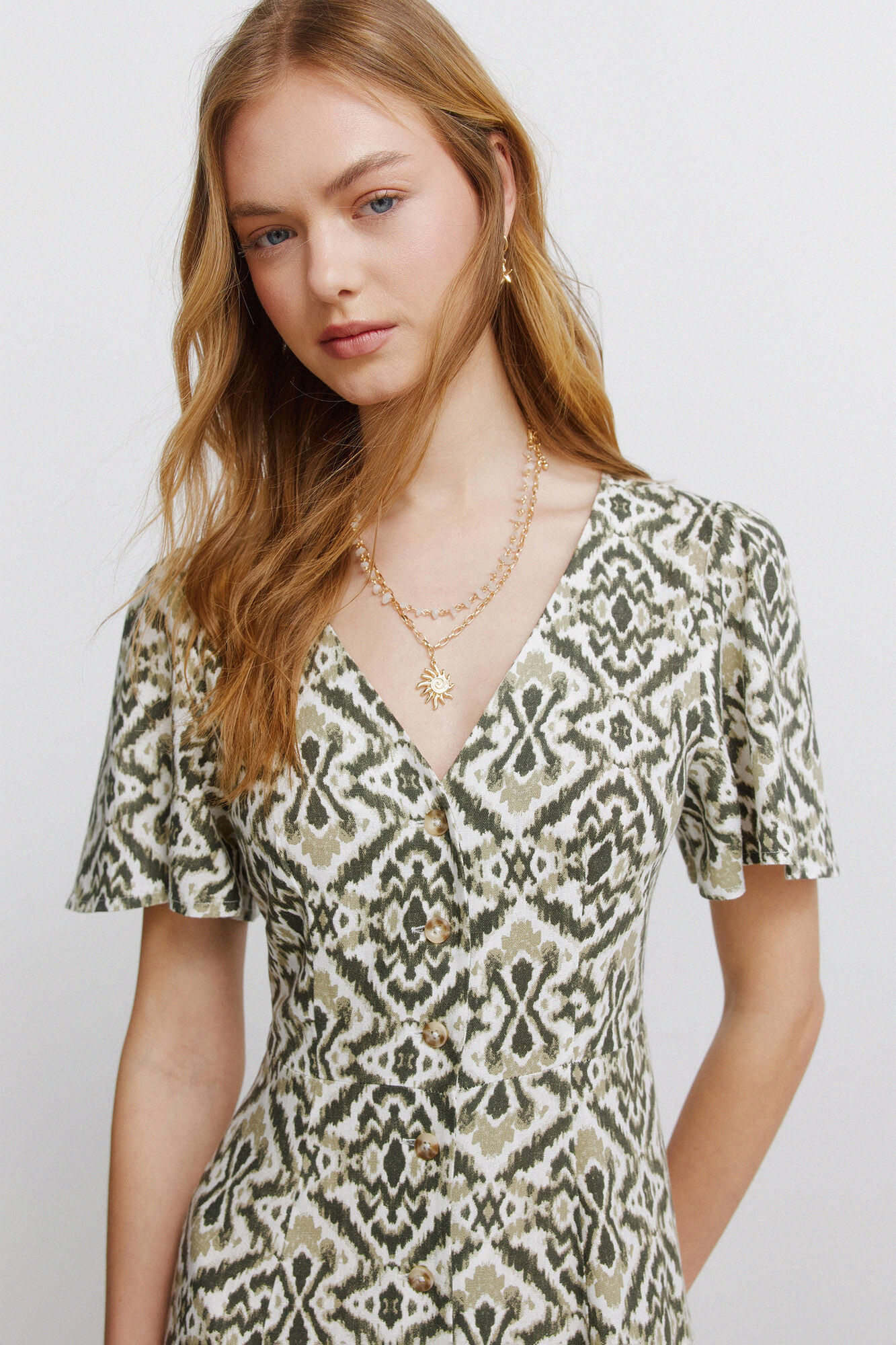 Springfield Vestido camisero estampado de lino