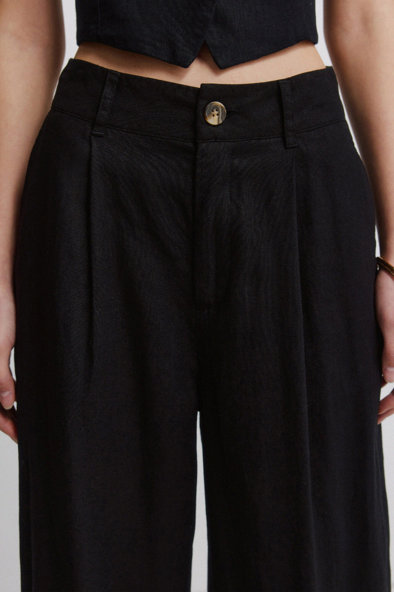 Springfield Pantalones tailoring de lino negro