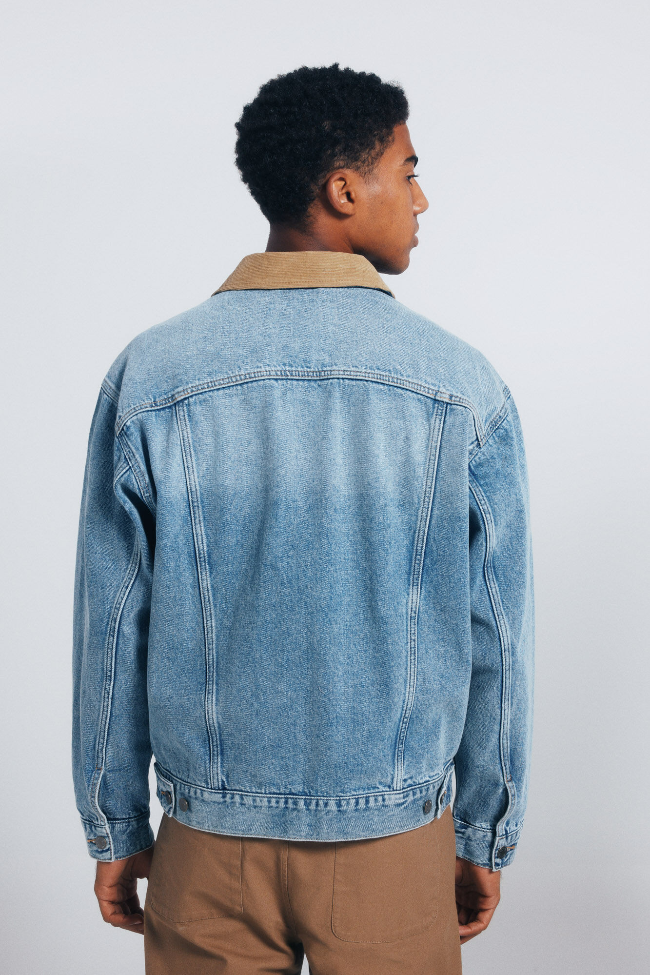 Springfield Chamarra denim oversize cuello contraste turquesa