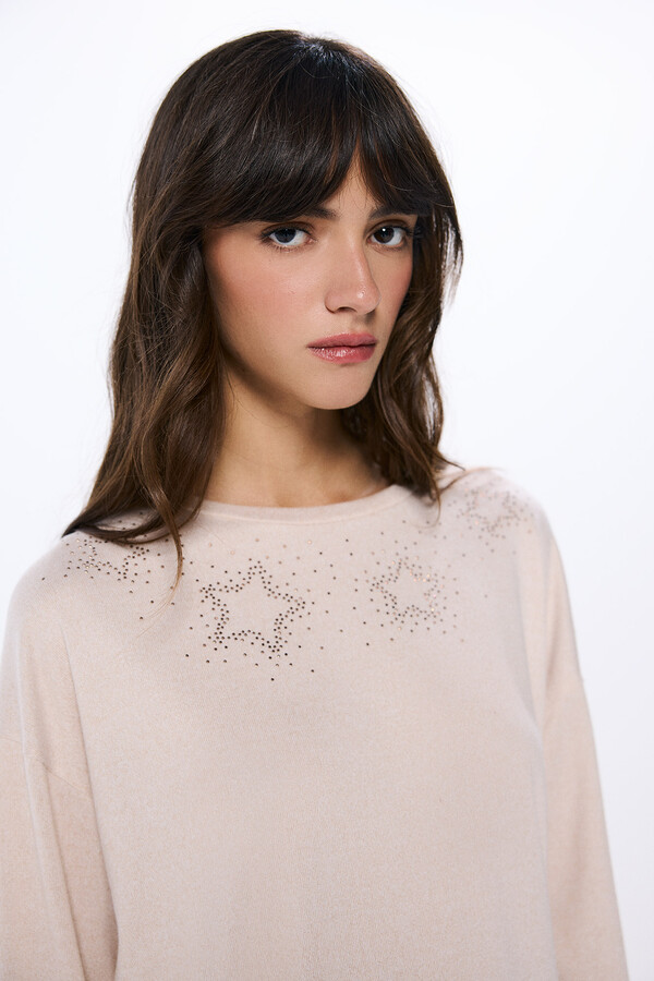 Springfield Playera estrellas tachuelas cristales café