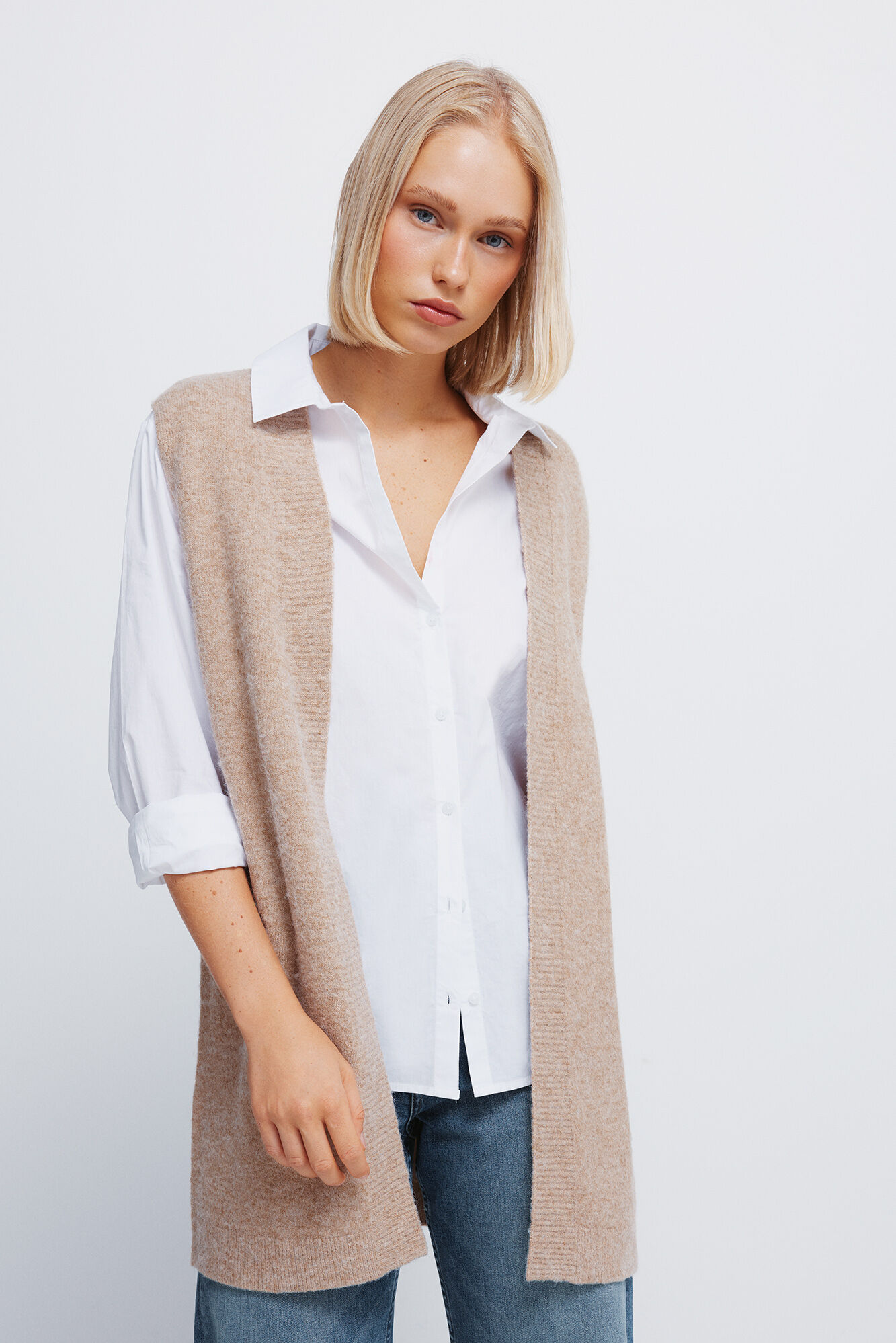 Springfield Chaleco largo abierto caf&eacute;