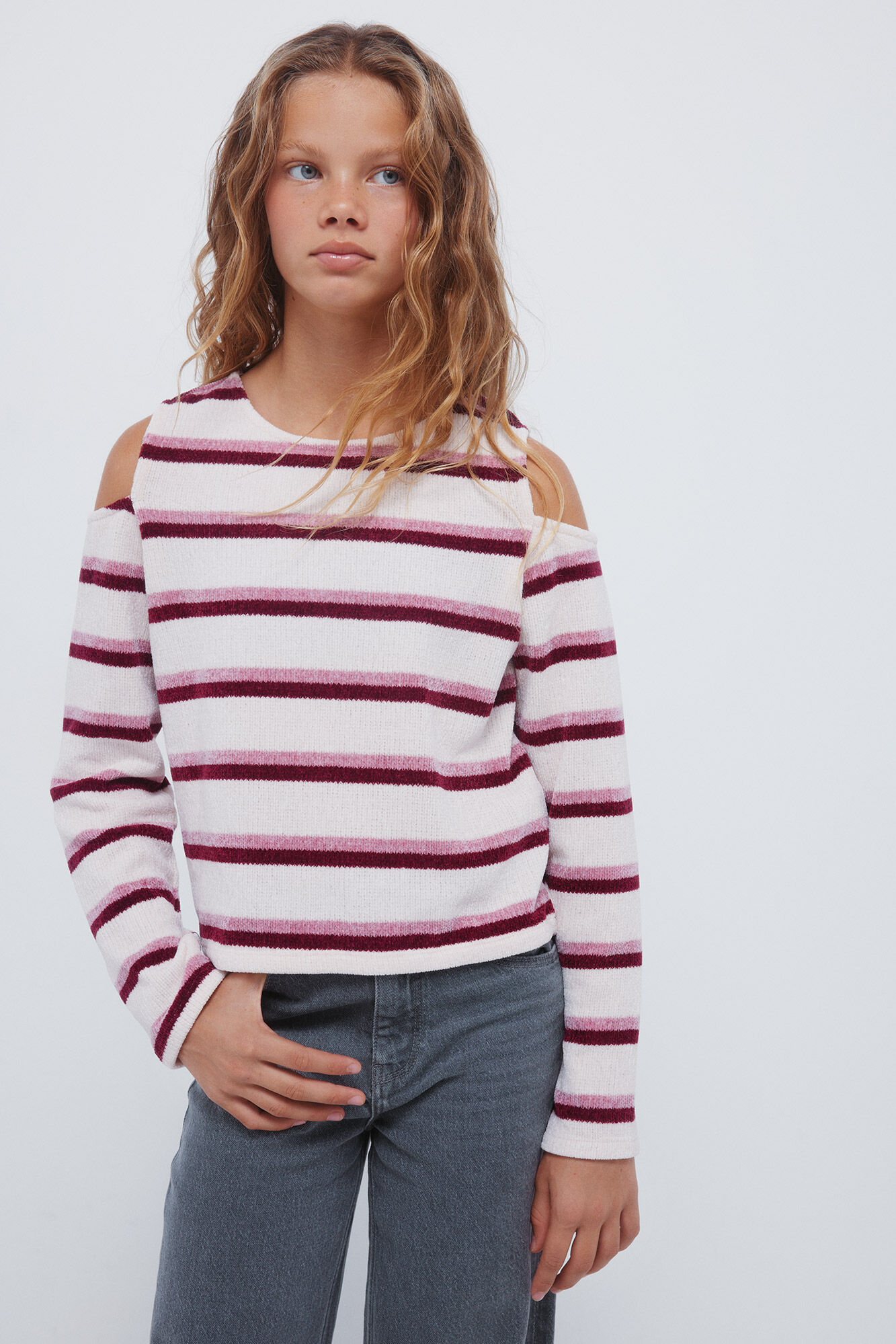 Springfield Kids Playera de chenilla con hombros descubiertos para ni&ntilde;a rosa