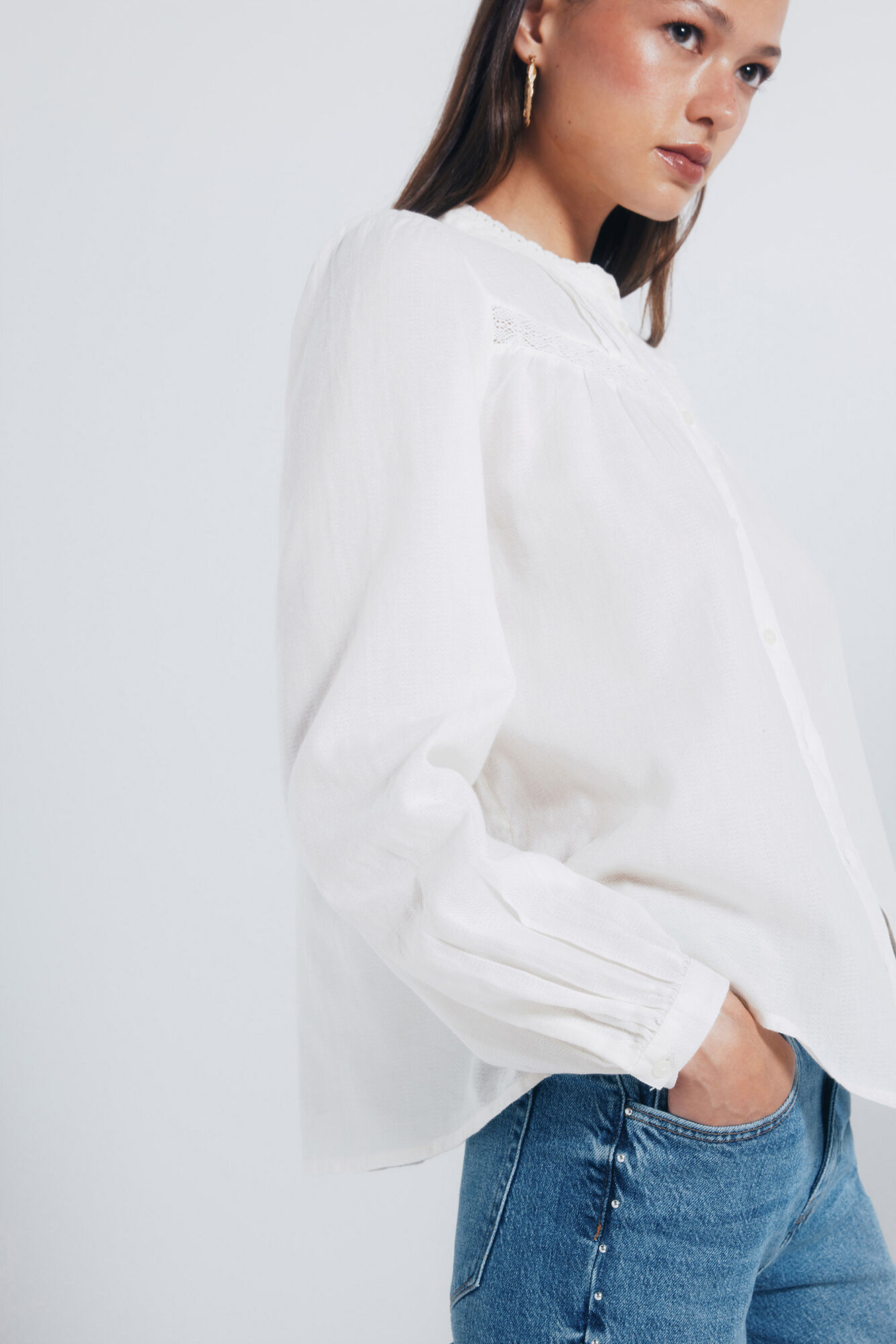 Springfield Blusa lace algod&oacute;n caf&eacute;