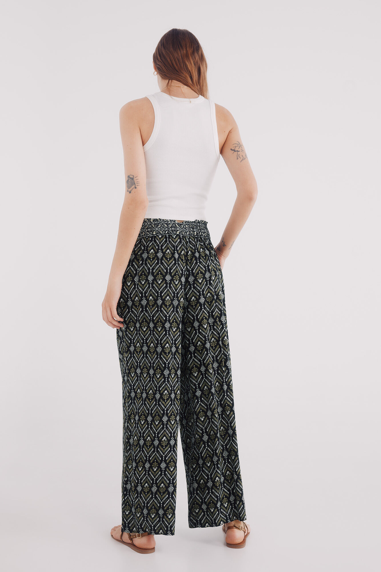 Springfield Pantal&oacute;n fluido palazzo estampado negro