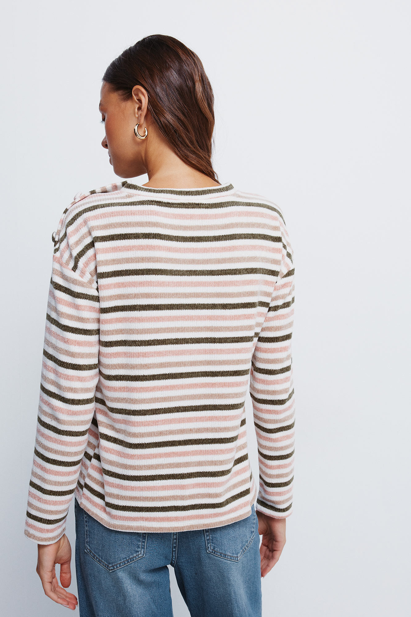 Springfield Jersey chenilla rayas botones hombro estampado