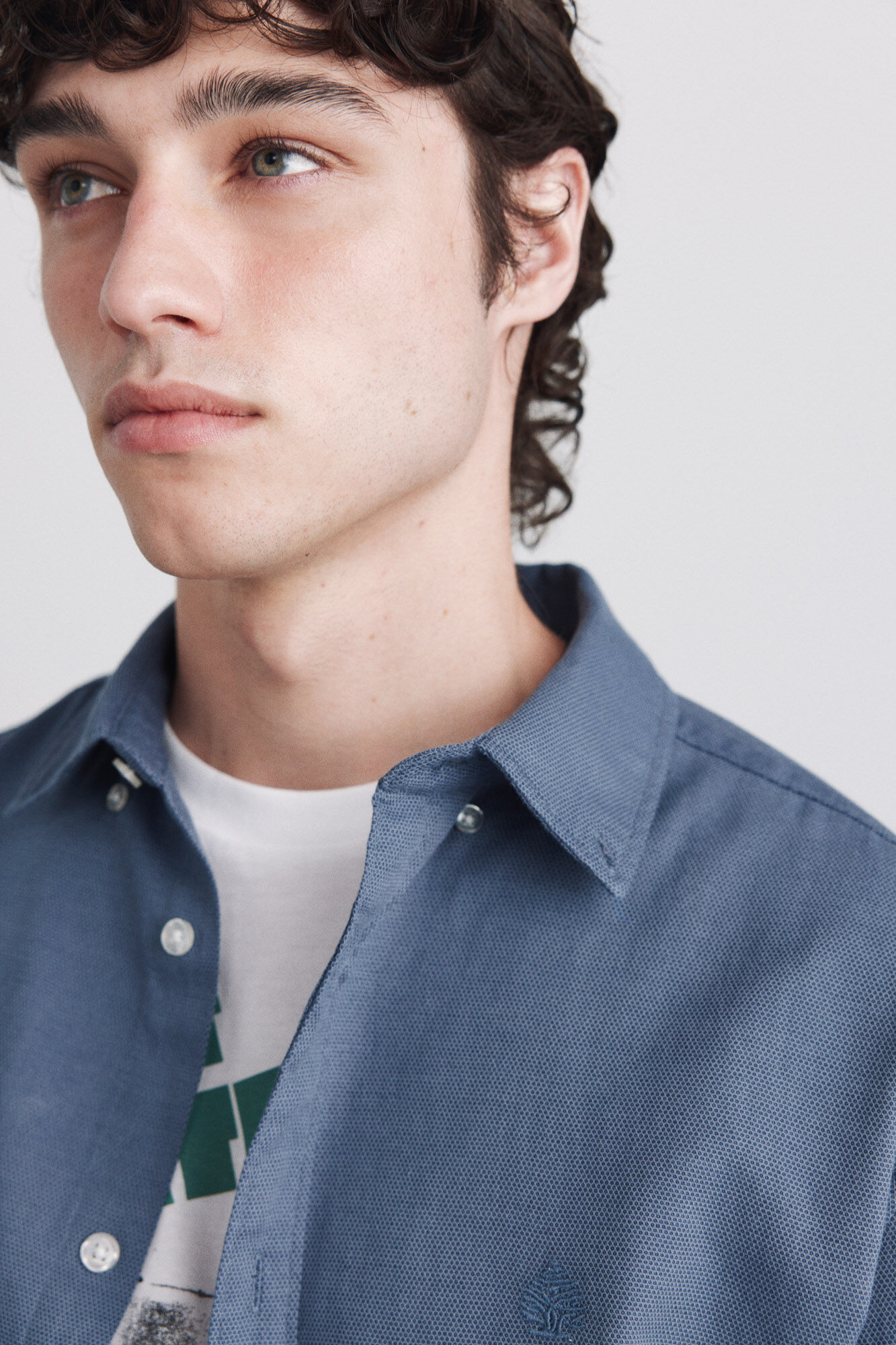 Springfield Camisa de estructura azul mezcla