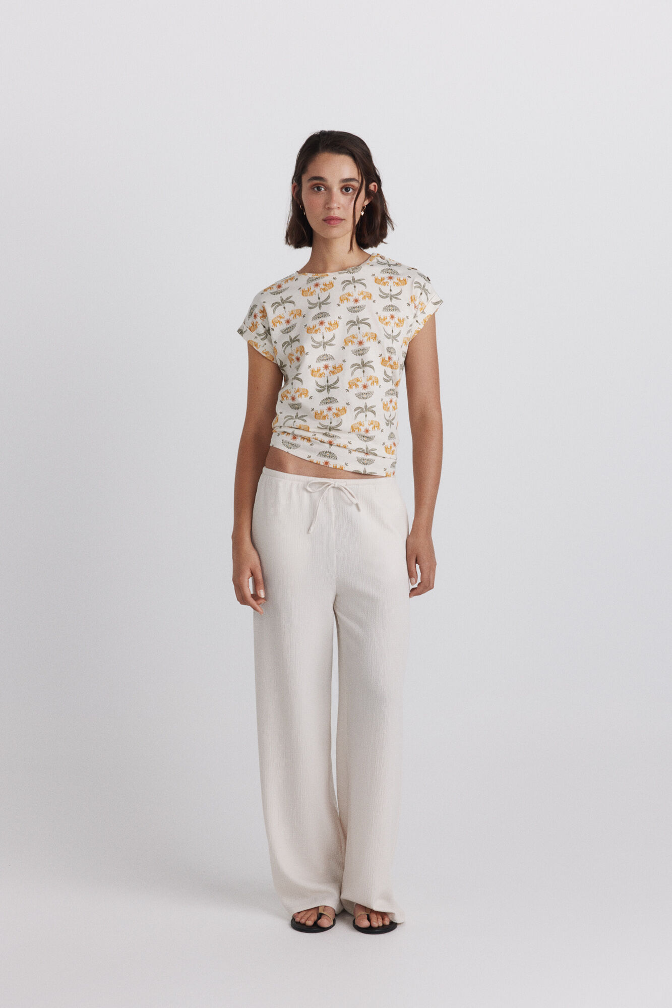 Springfield Playera estampada con botones beige