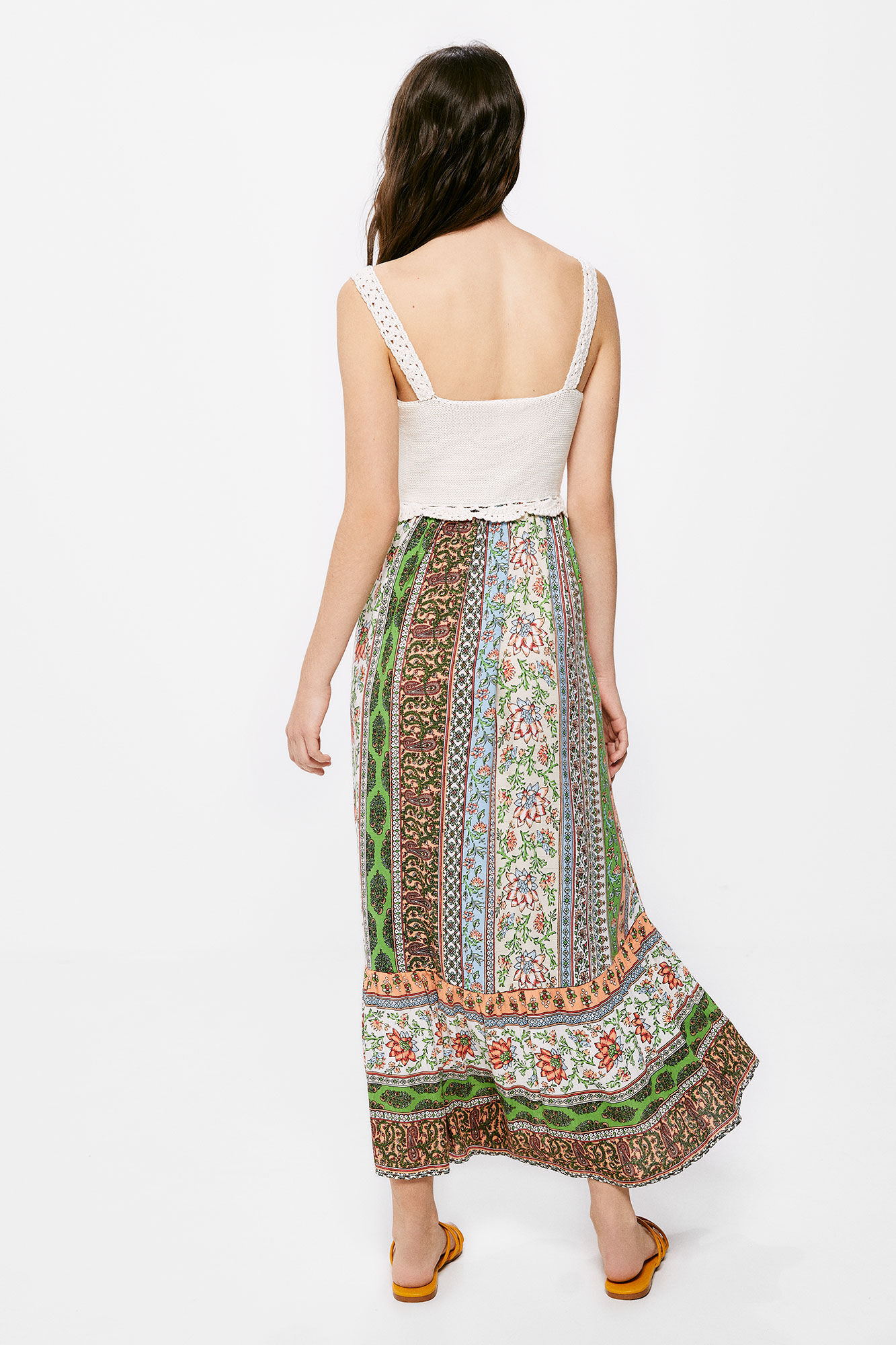 Springfield Vestido Midi Crochet Combinado beige