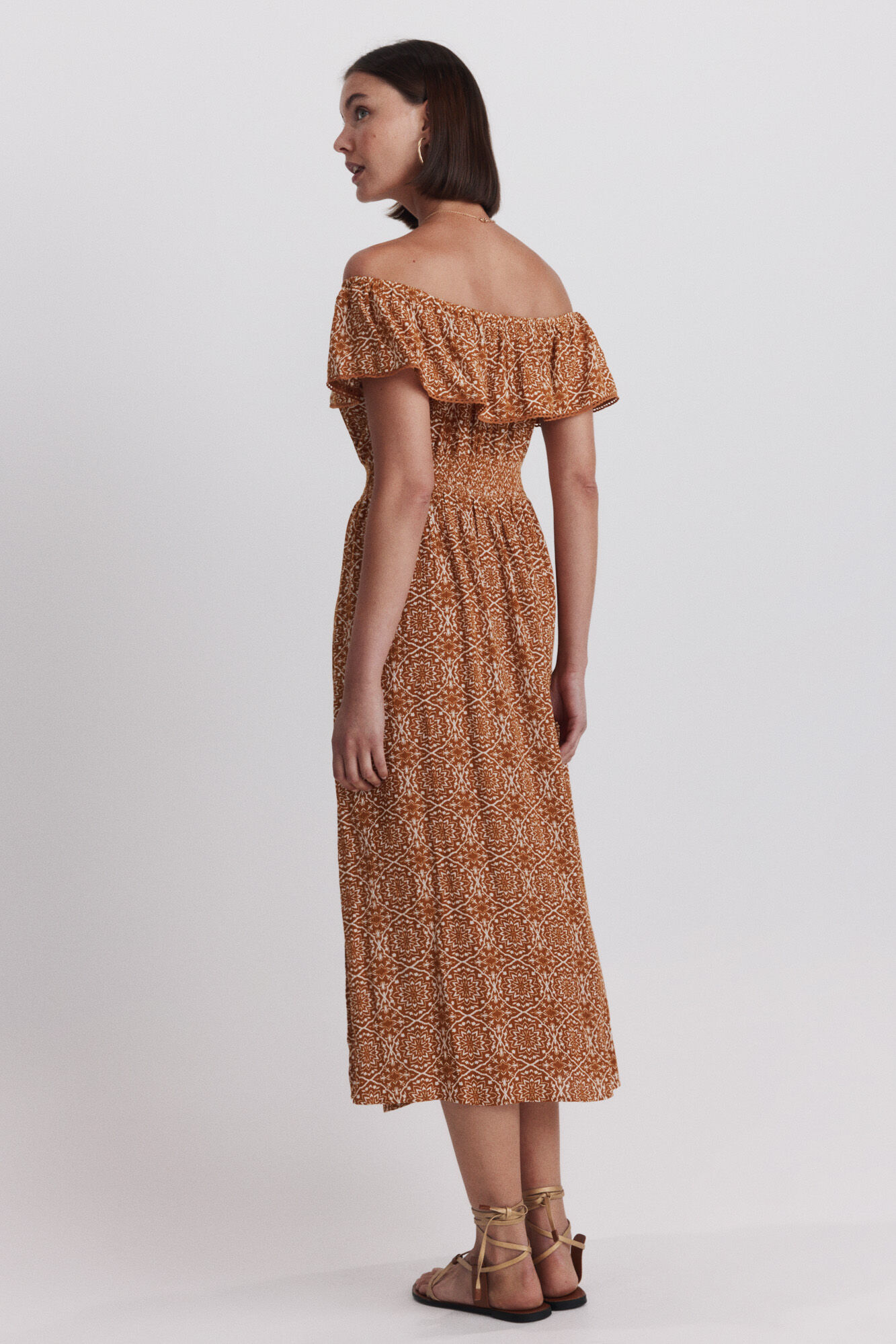 Springfield Vestido palabra de honor estampado naranja