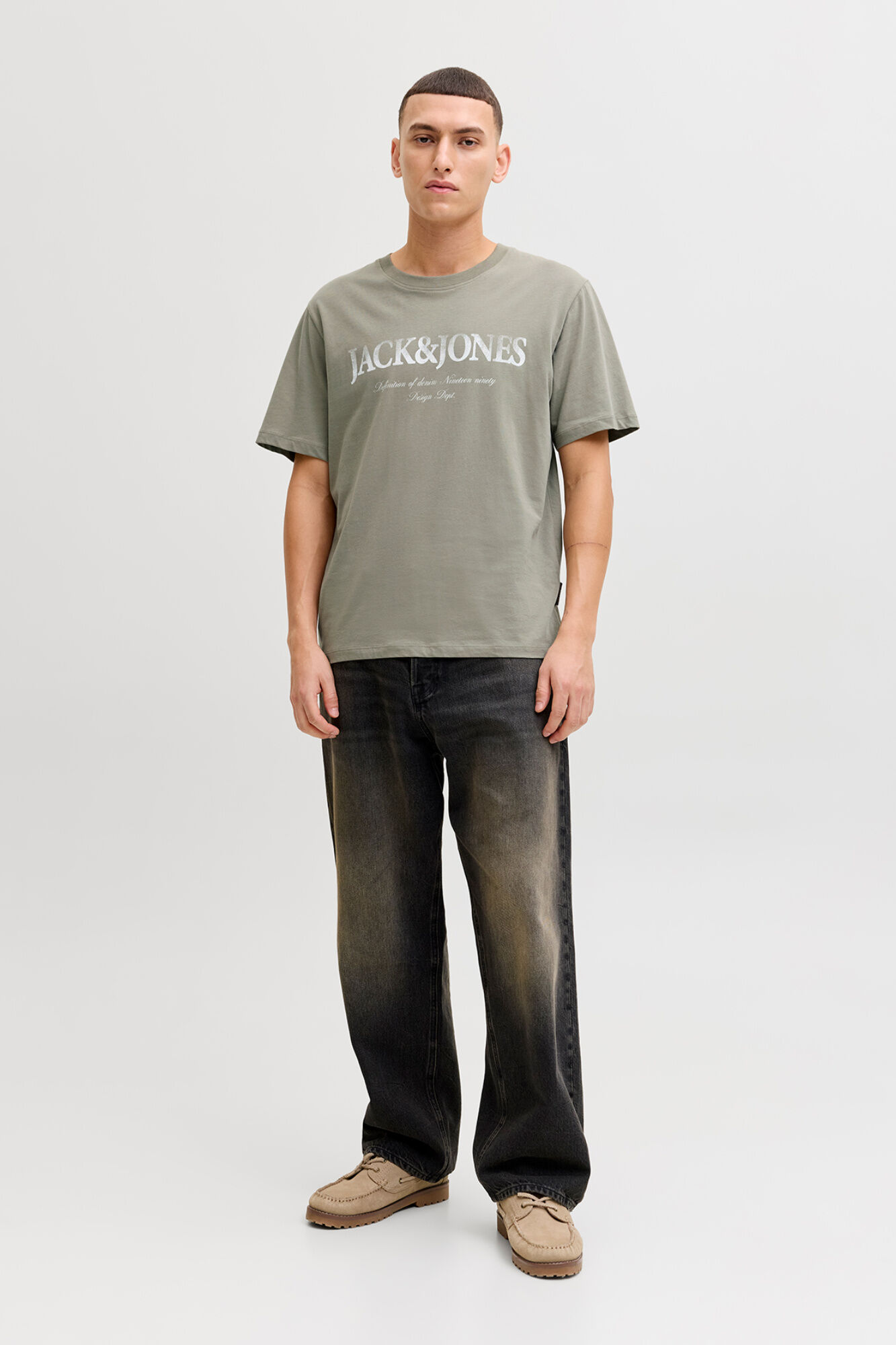Jack & Jones Playera de manga corta con logo gris