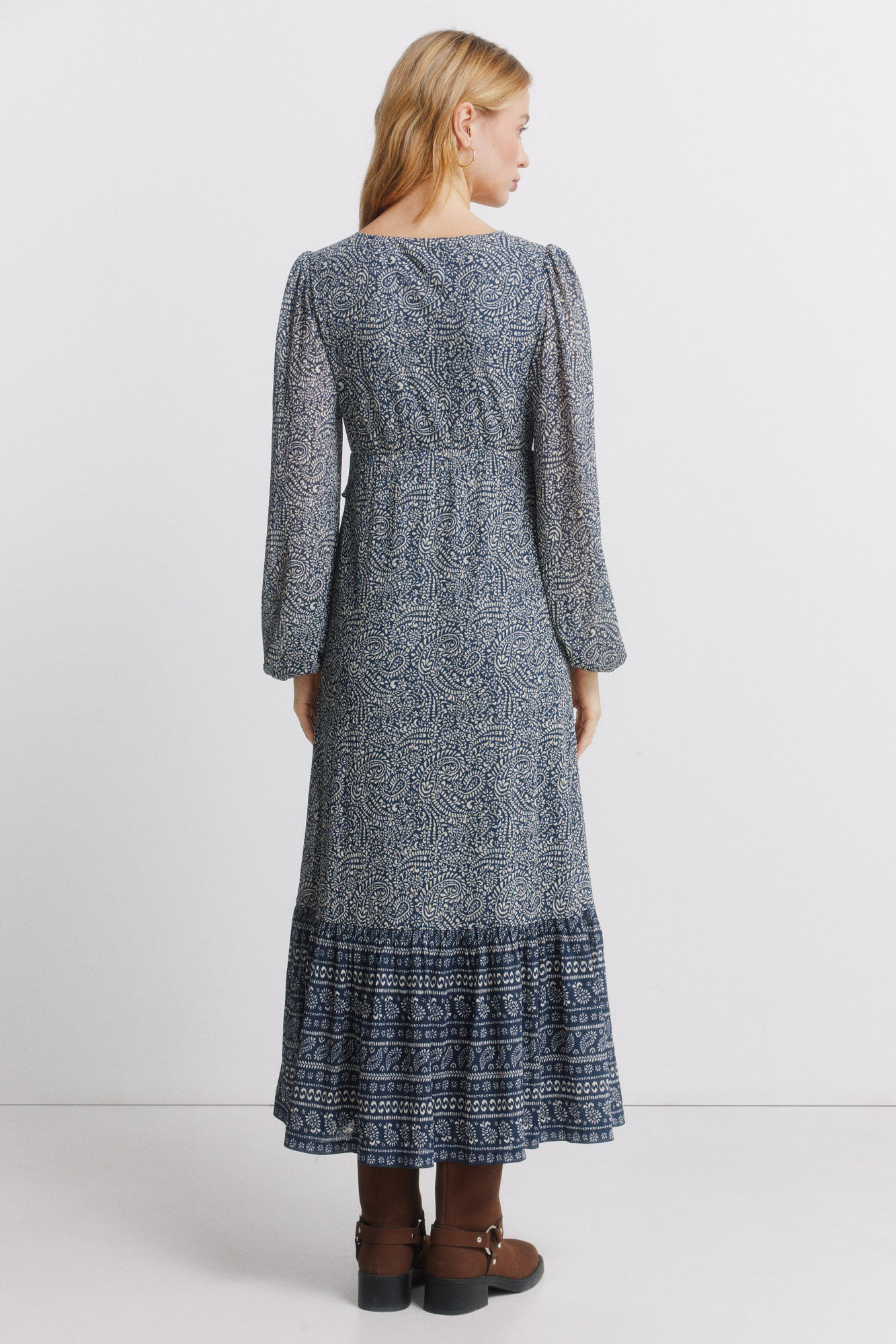 Springfield Vestido midi con volante en la cintura azulado