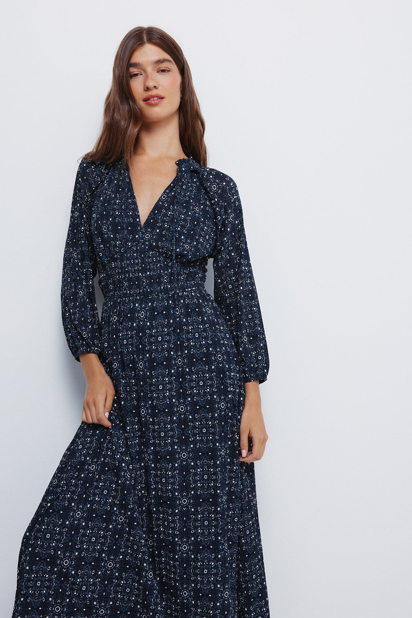 Springfield Vestido midi con cintura el&aacute;stica marino