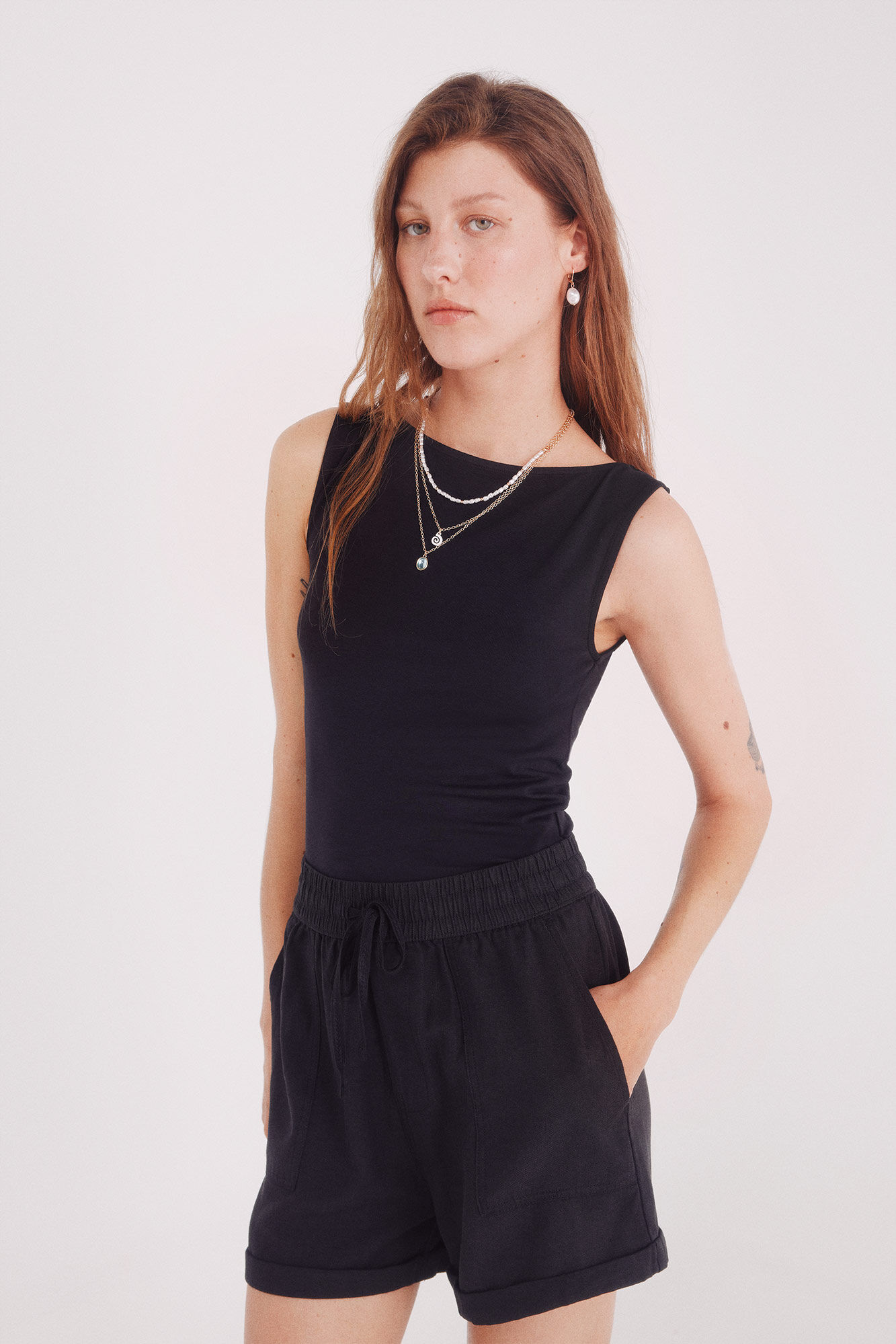 Springfield Shorts bolsillos lyocell negro