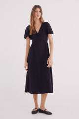 Springfield Vestido midi escote nudo lino negro