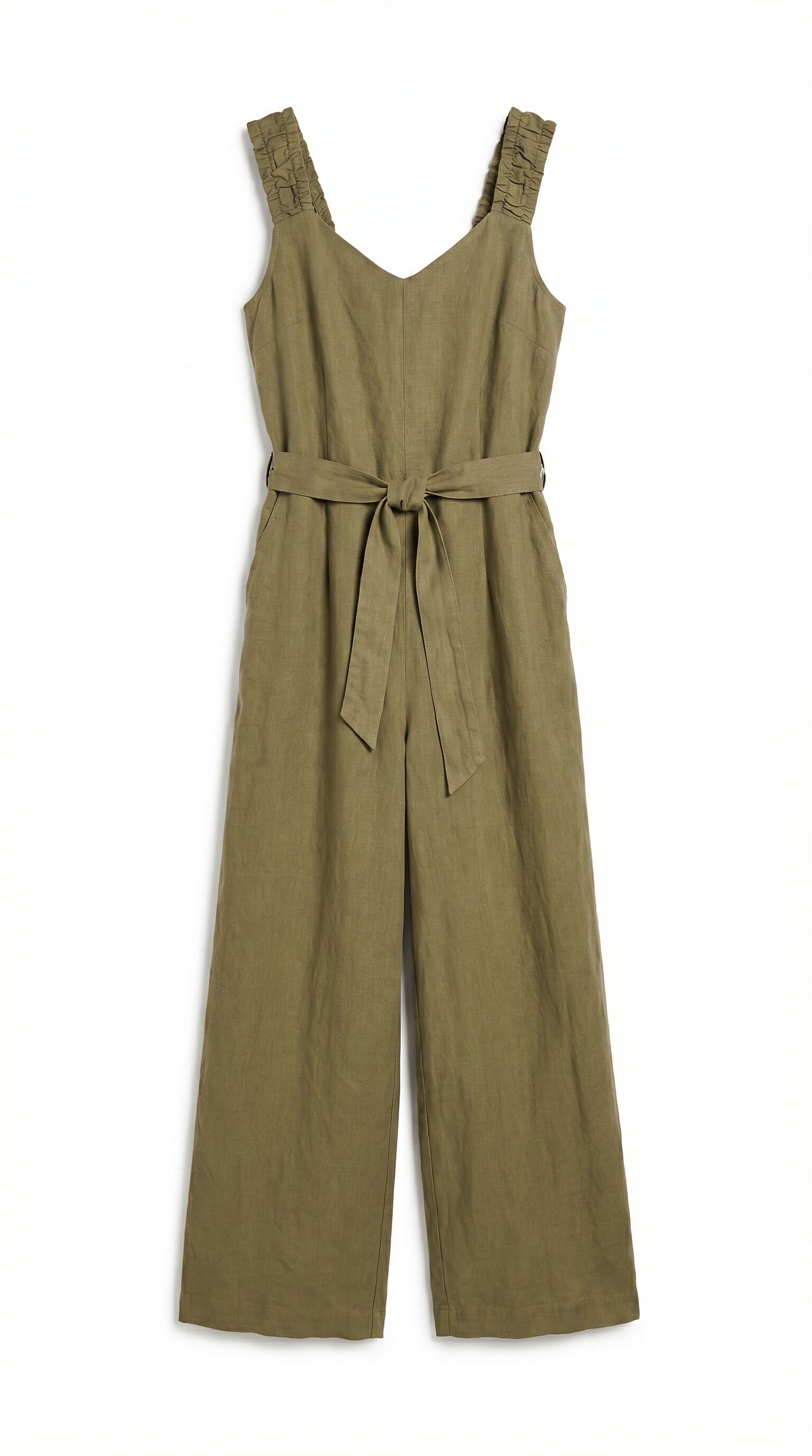 Springfield Jumpsuit de lino con tirantes el&aacute;sticos kaki