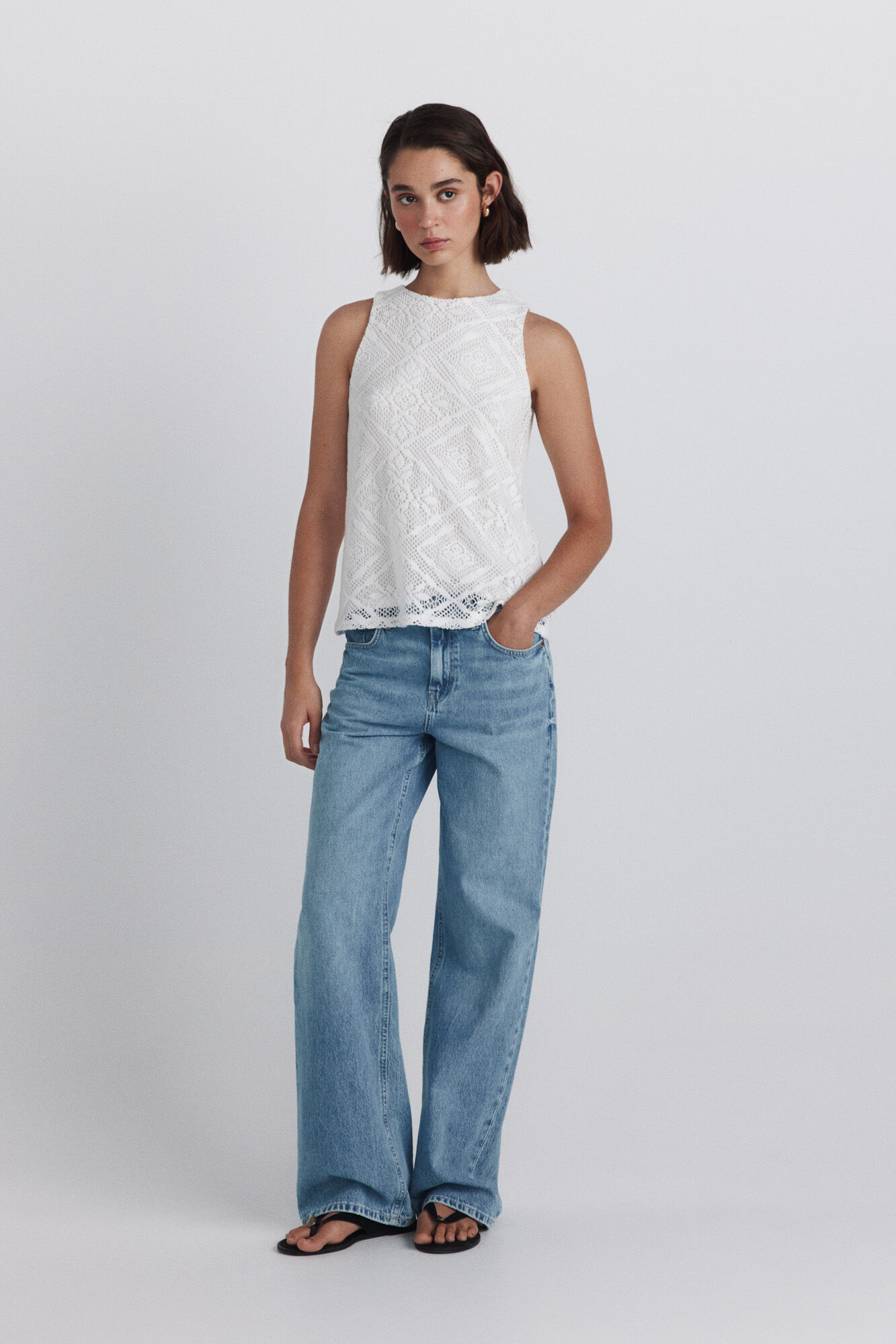 Springfield Playera sin mangas de crochet blanco