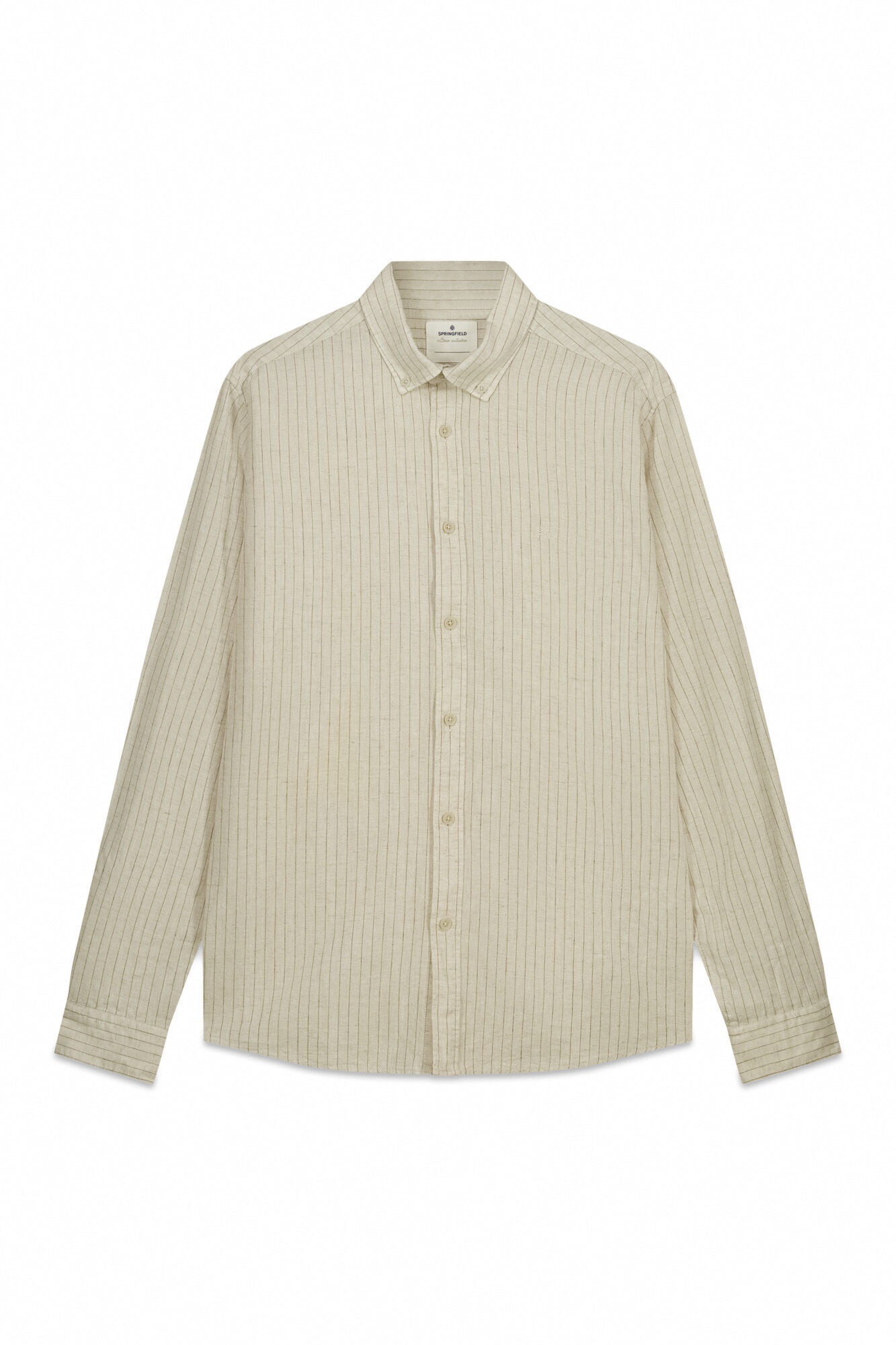 Springfield Camisa de lino a rayas beige