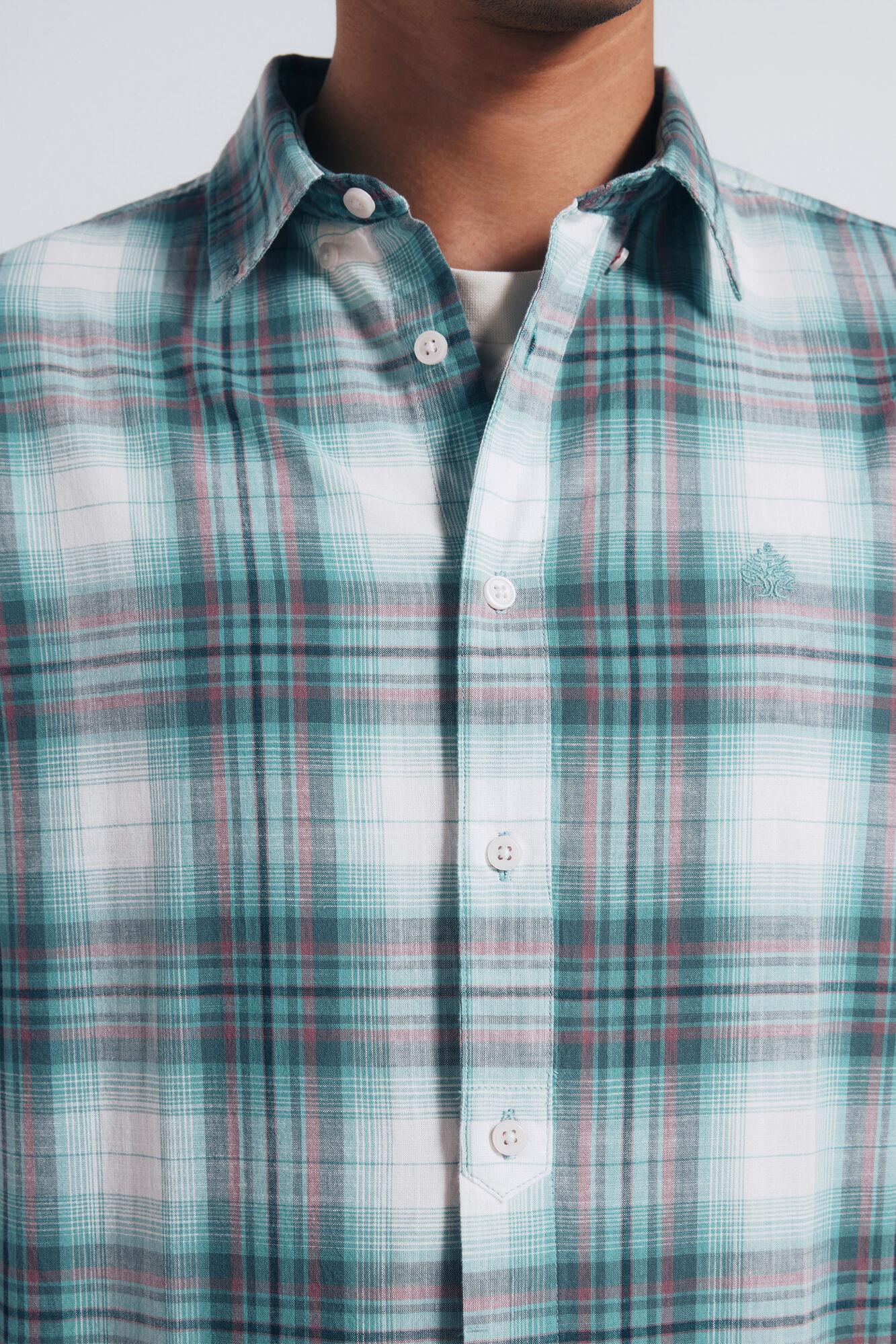 Springfield Camisa algod&oacute;n slub cuadros verde