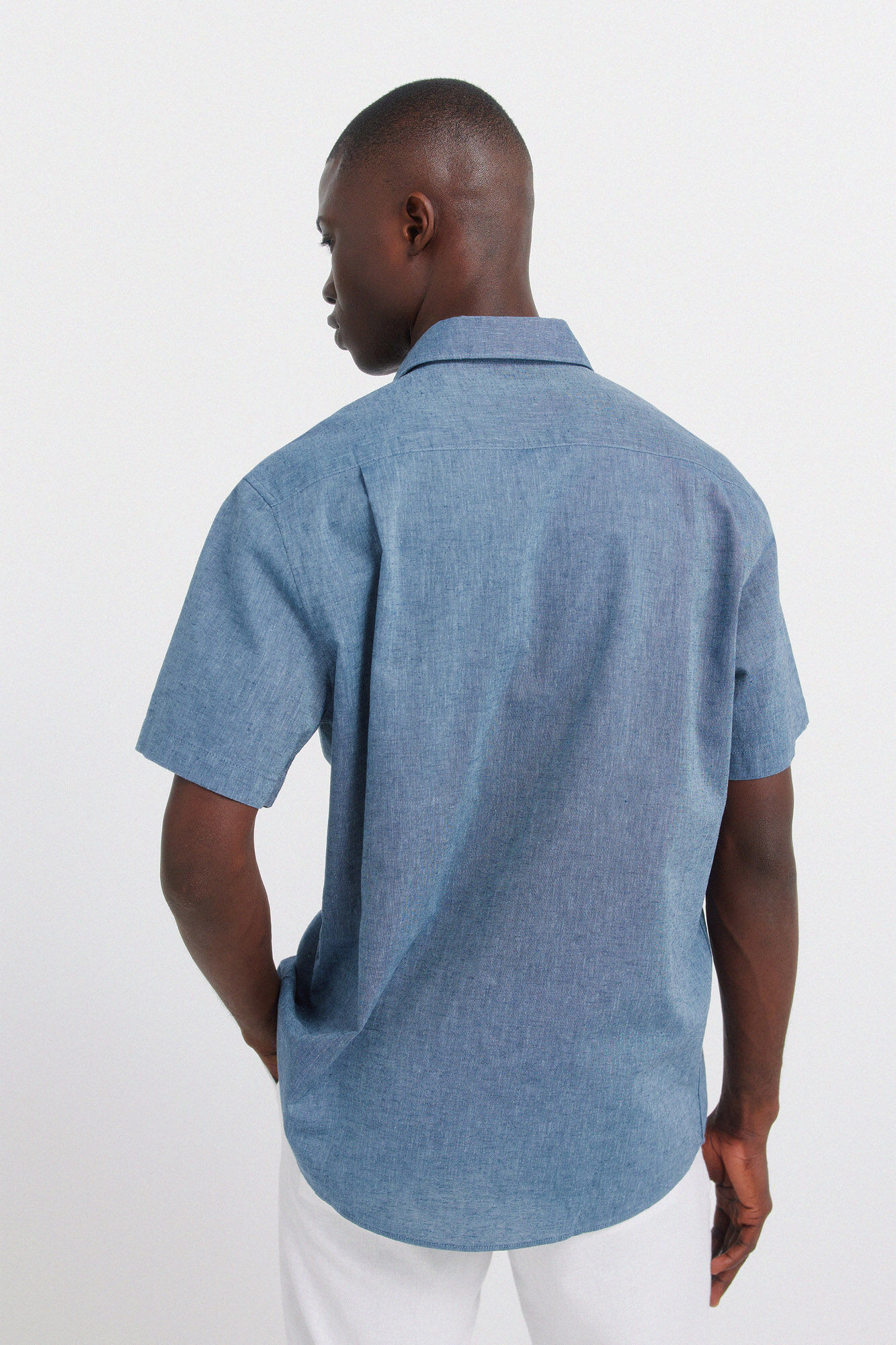 Springfield Camisa de manga corta de lino azulado