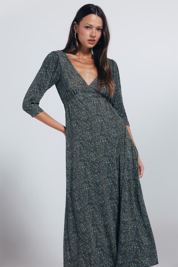 Springfield Vestido midi estampado florecitas kaki