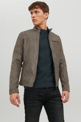 Jack & Jones Chamarra motera simil ante gris