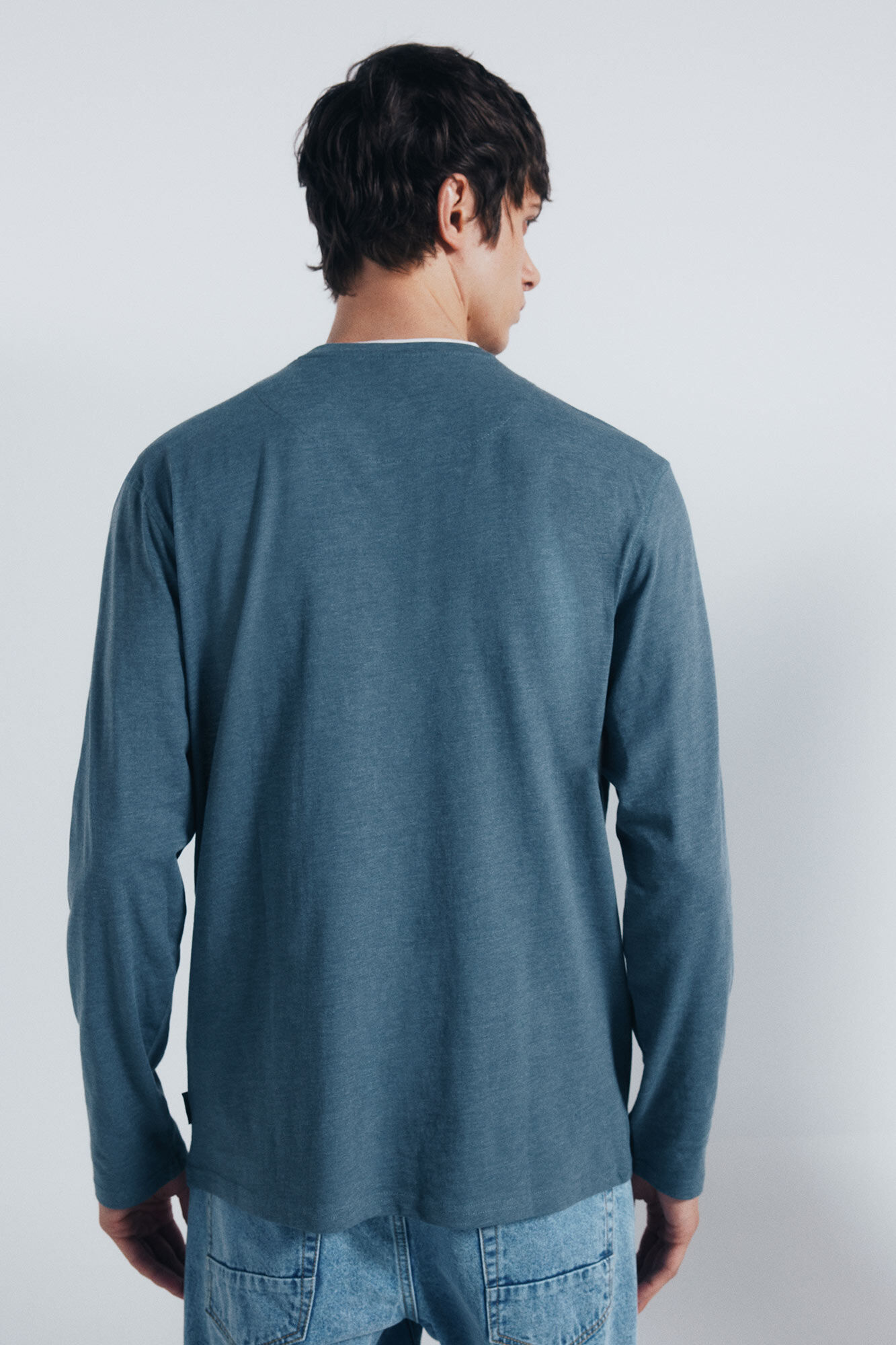 Springfield playera Cuello redondo con botones de manga larga azul