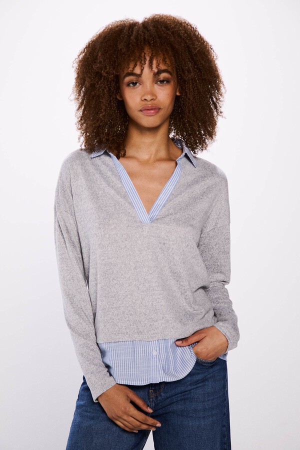 Springfield Playera cuello camisero combinada gris