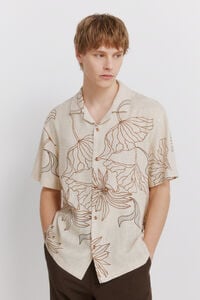 Springfield Camisa de manga corta estampada de lino y viscosa