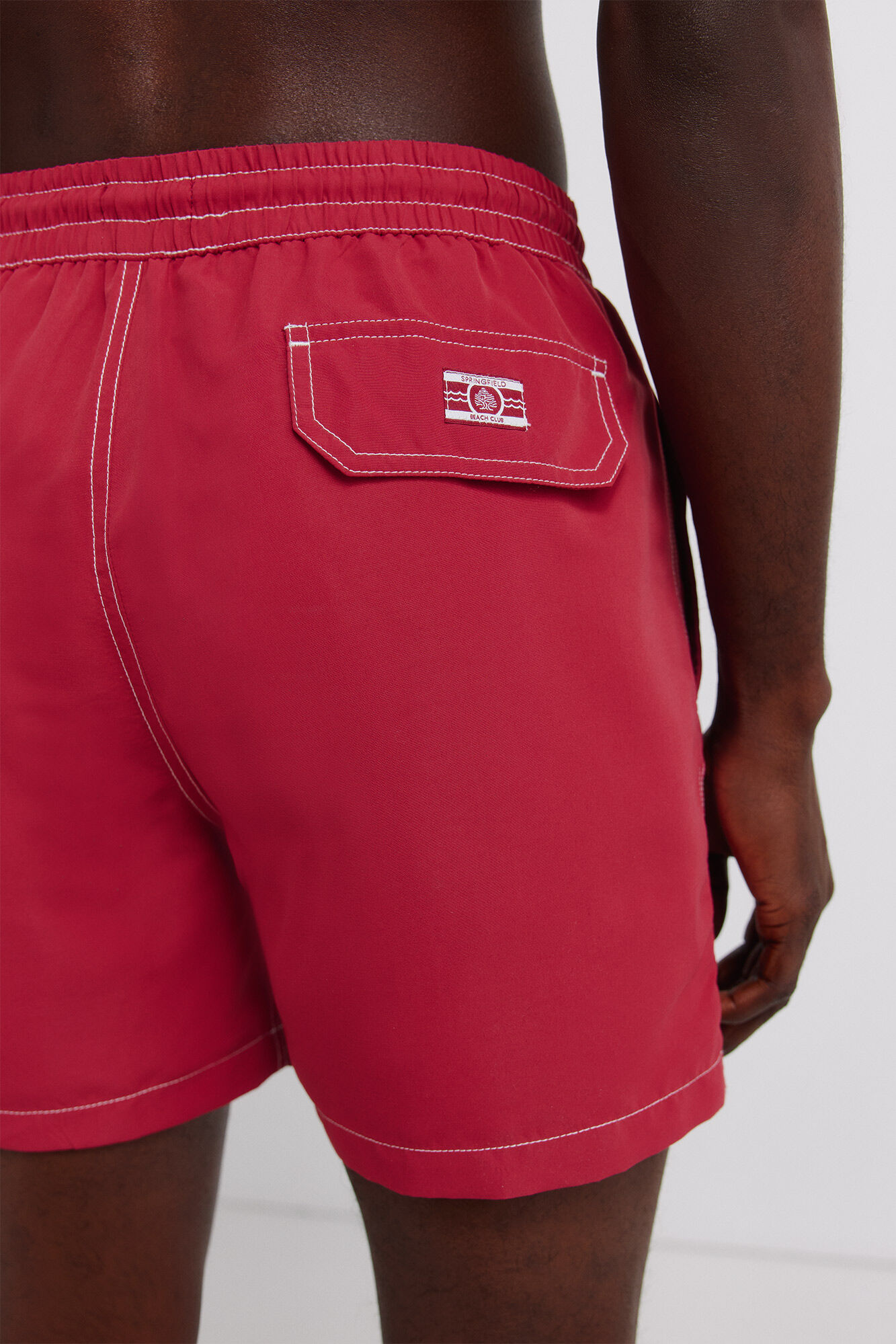 Springfield Traje de ba&ntilde;o liso con contrastes rojo