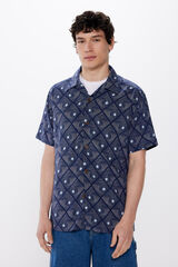 Springfield Camisa manga corta estampada viscosa azul oscuro