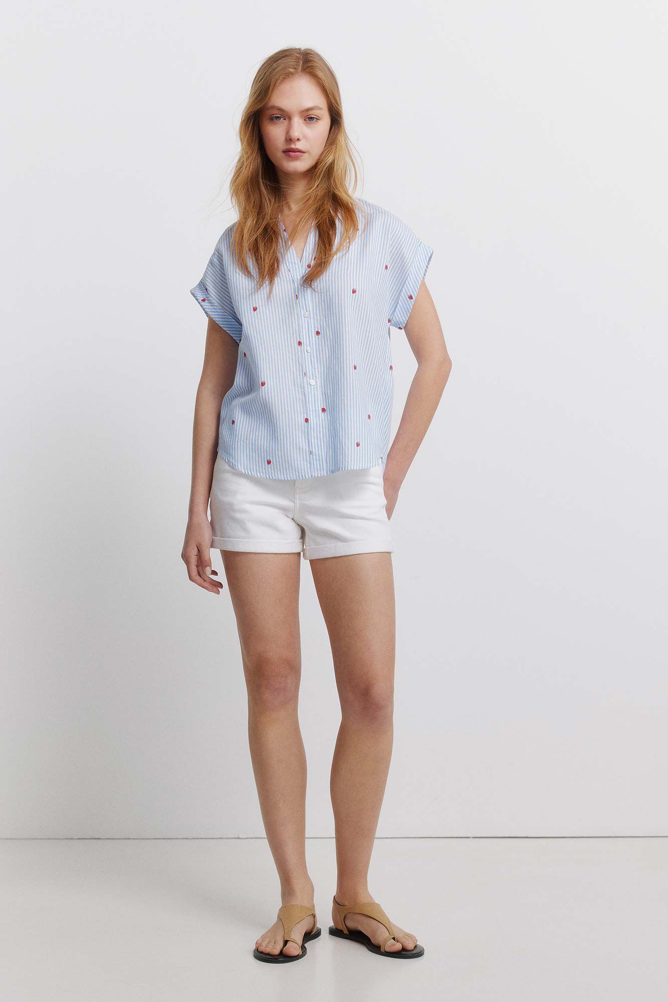 Springfield Camisa de algod&oacute;n cuello mao turquesa