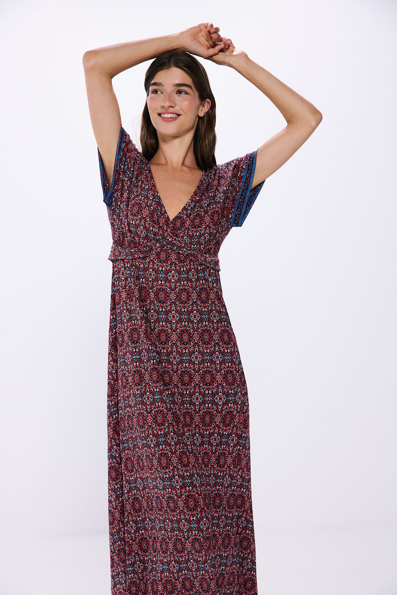 Springfield Vestido midi escote nudo estampado p&uacute;rpura