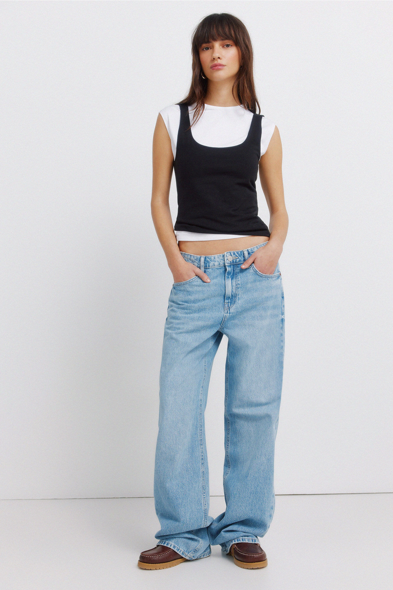 Springfield Playera de tirantes de doble tejido negro