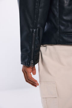 Springfield Chamarra motera efecto piel negro