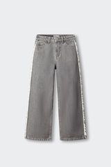 Springfield Kids Pantal&oacute;n wide leg de mezclilla con flecos para ni&ntilde;a gris