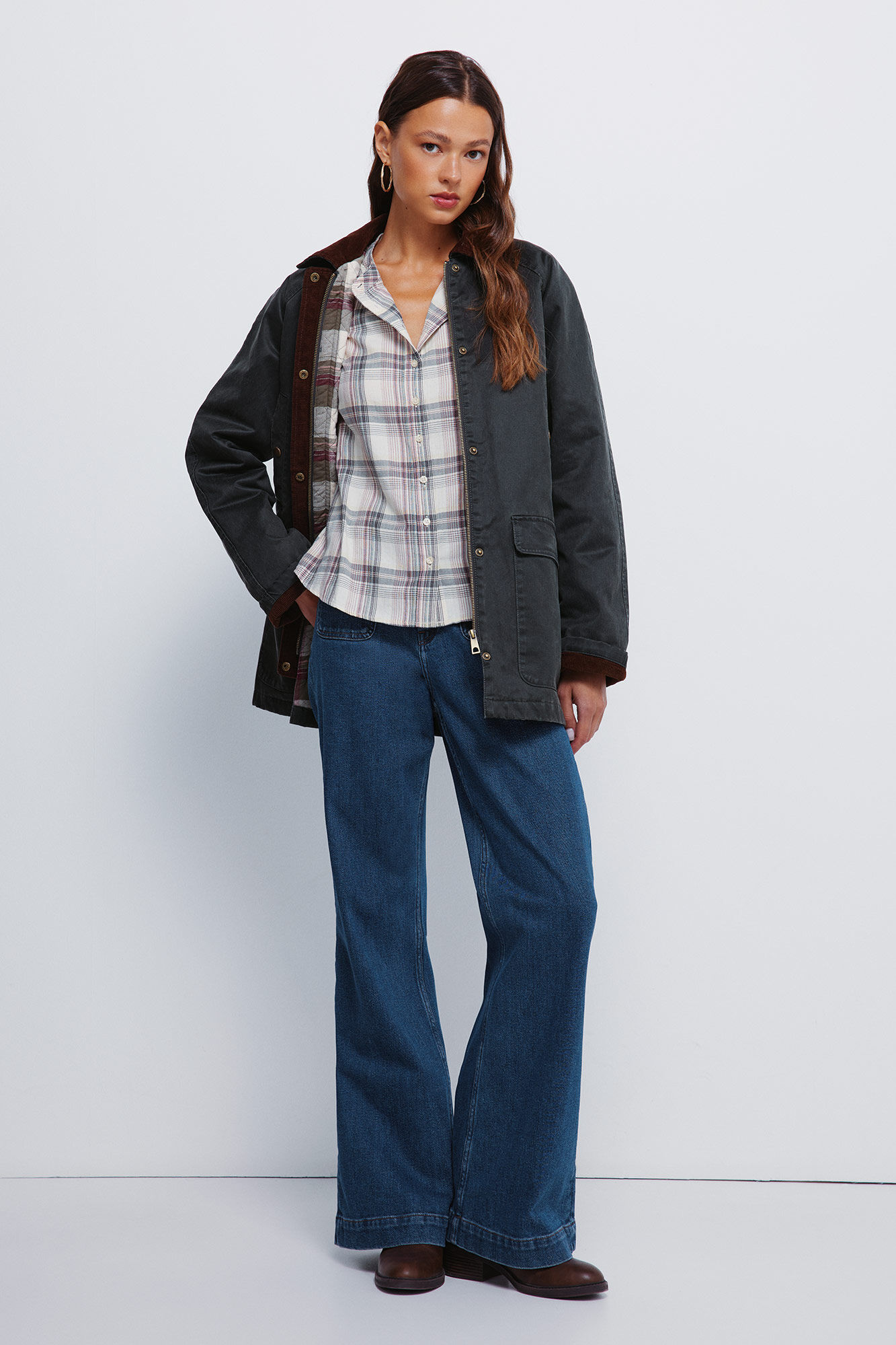 Springfield Blusa cuadros caf&eacute;