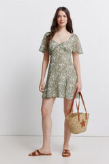 Springfield Vestido corto de volantes estampado paisley khaki