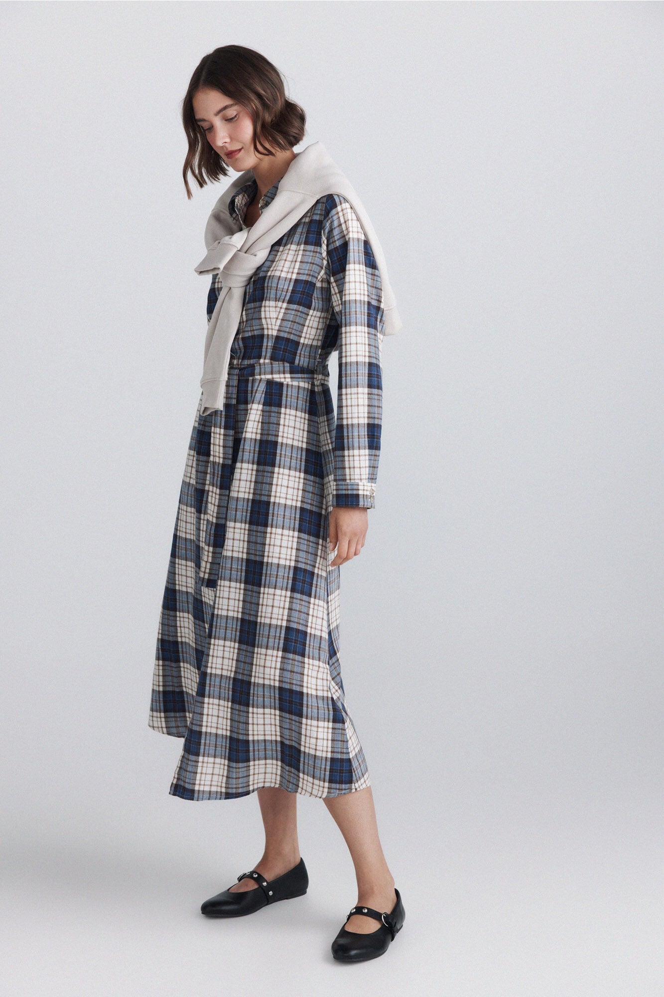 Springfield Vestido midi camisero a cuadros