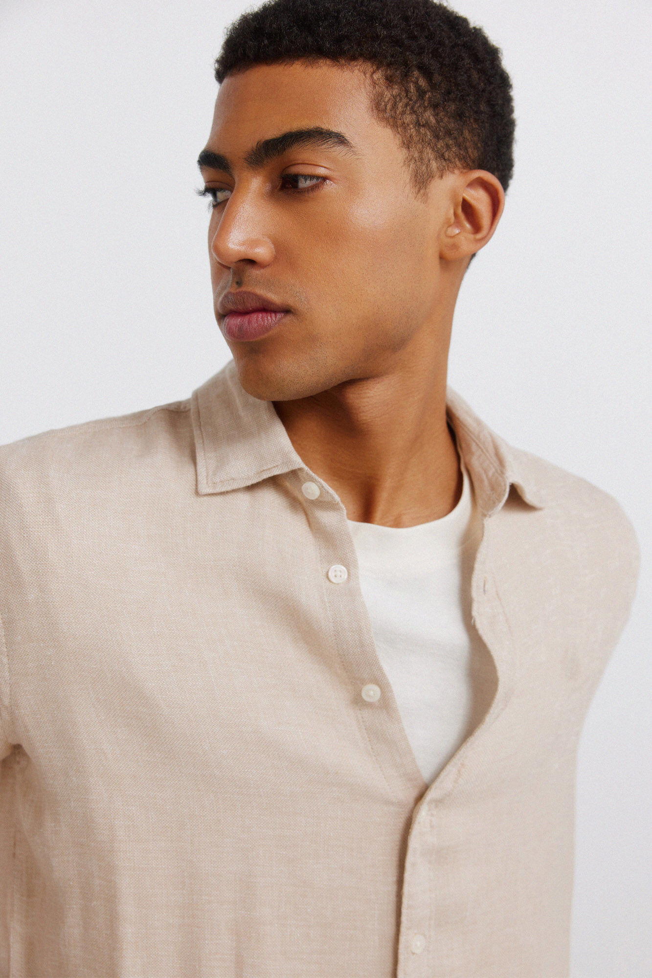 Springfield Camisa manga 3/4 de lino viscosa beige