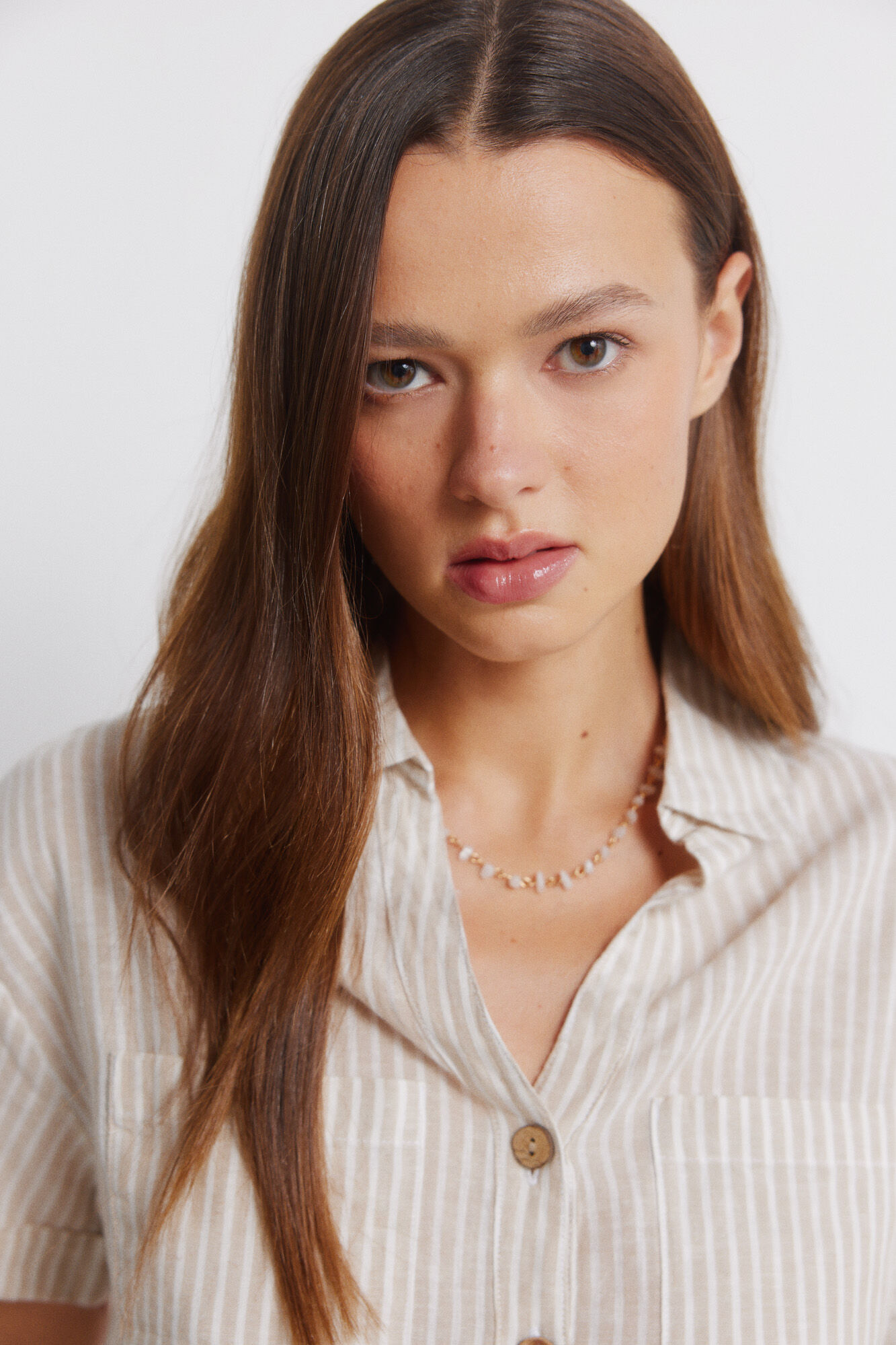 Springfield Camisa de lino de manga corta beige