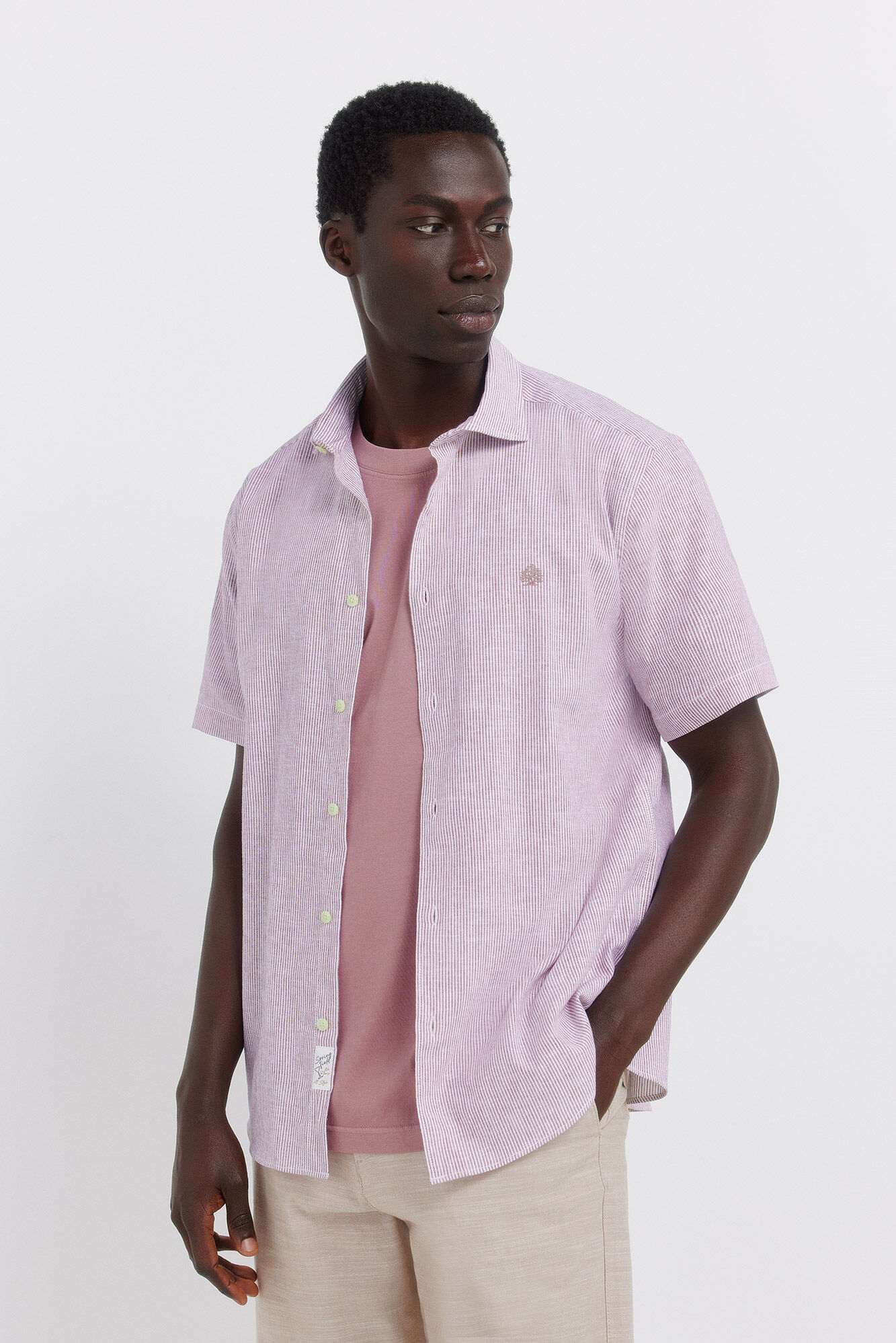 Springfield Camisa de manga corta de lino con micro rayas