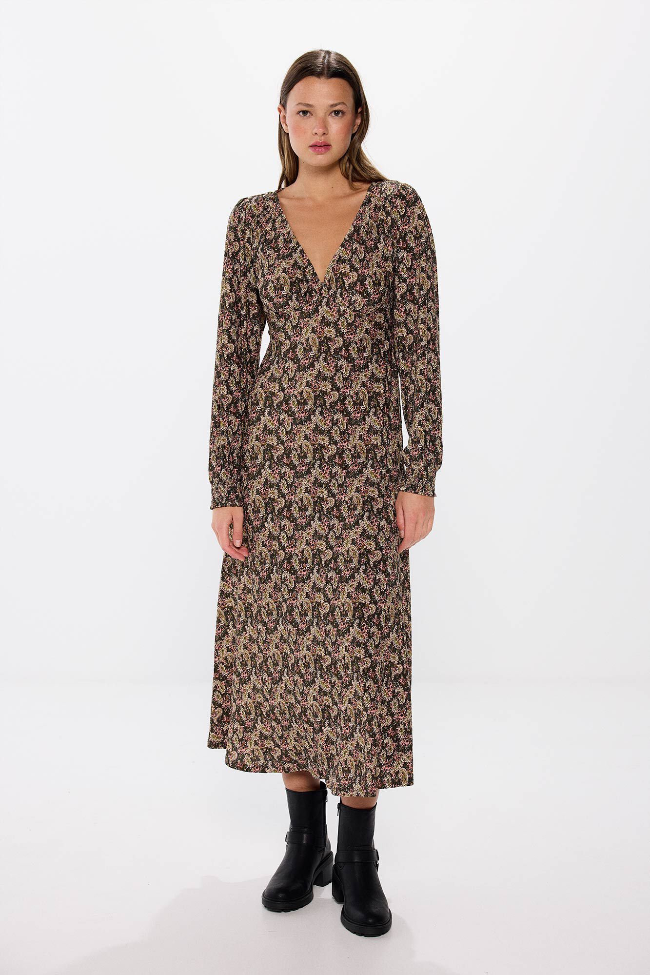 Springfield Vestido midi flores difuminadas marfil