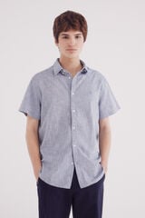 Springfield Camisa manga corta efecto lino azul