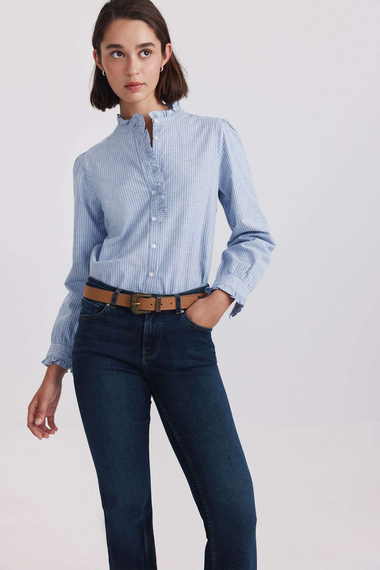 Springfield Camisa cuello mao con volantes