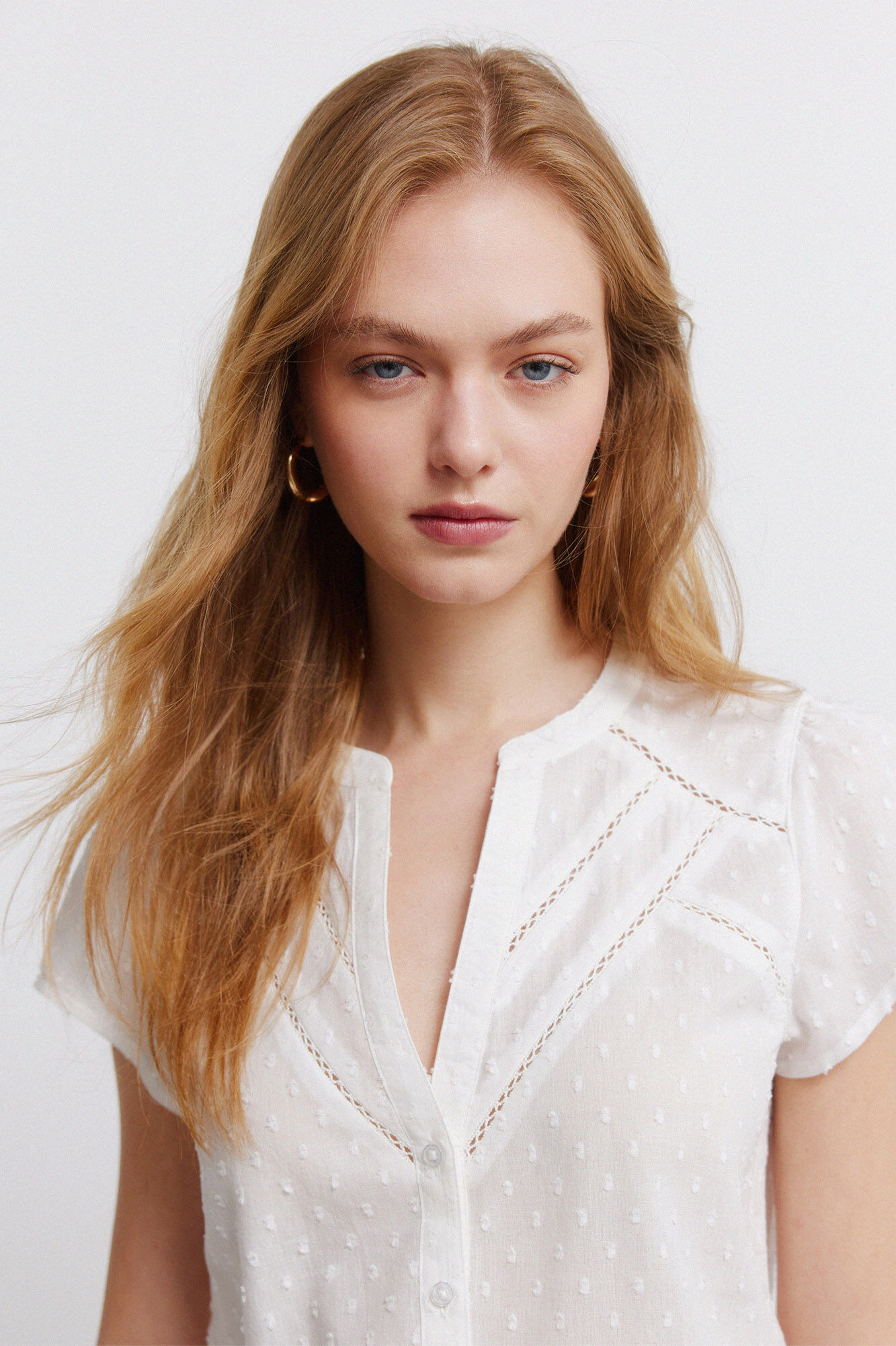 Springfield Blusa de algod&oacute;n con encaje marfil